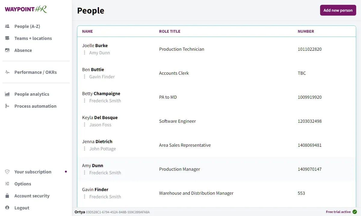 Screenshot of People List