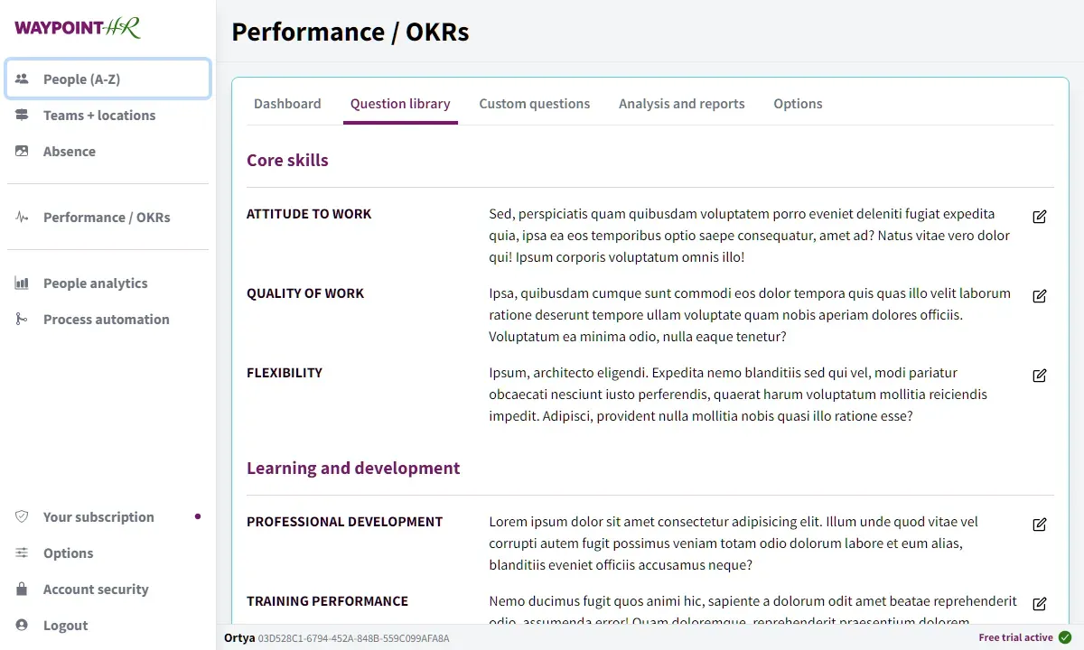 Performance review question library