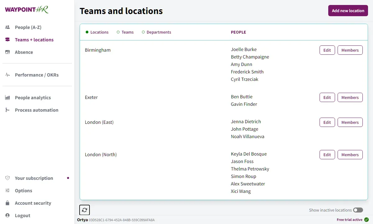 Screenshot of Teams and Departments